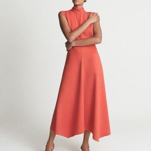 REISS Livvy Open Back Midi Dress in Orange size 8